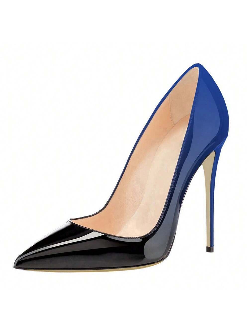 Elegant Two-Tone Patent Pointed Toe Stiletto High Heel Pumps