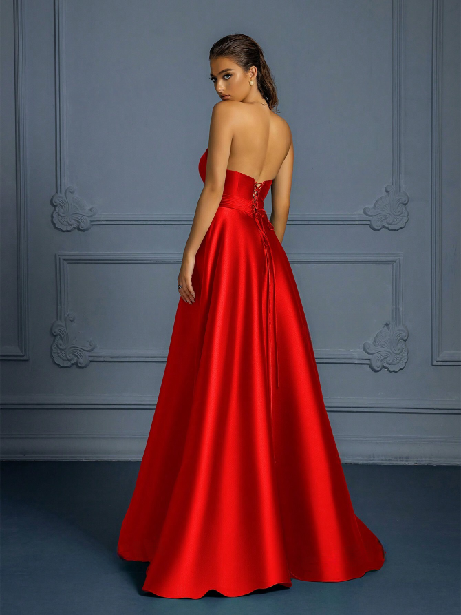 Stunning Elegance: Premium Strapless Formal Dress with Thigh-High Slit-Free Shipping