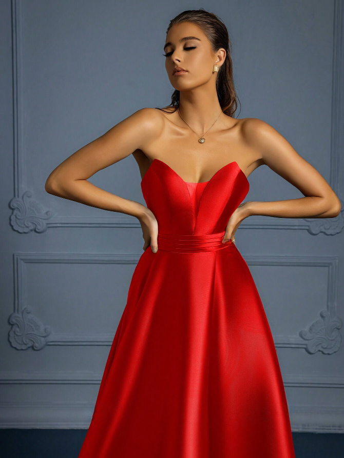 Stunning Elegance: Premium Strapless Formal Dress with Thigh-High Slit-Free Shipping