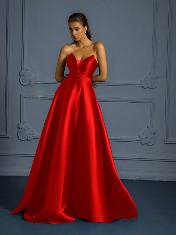 Stunning Elegance: Premium Strapless Formal Dress with Thigh-High Slit-Free Shipping