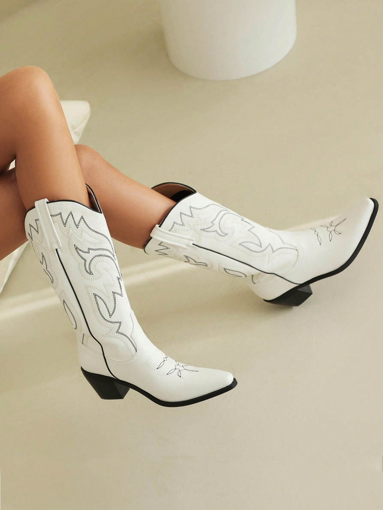 Stylish Women's Classic Mid Calf Cowboy Boots – Embroidered Pointed Toe Pull On Western Shoes-Free Shipping