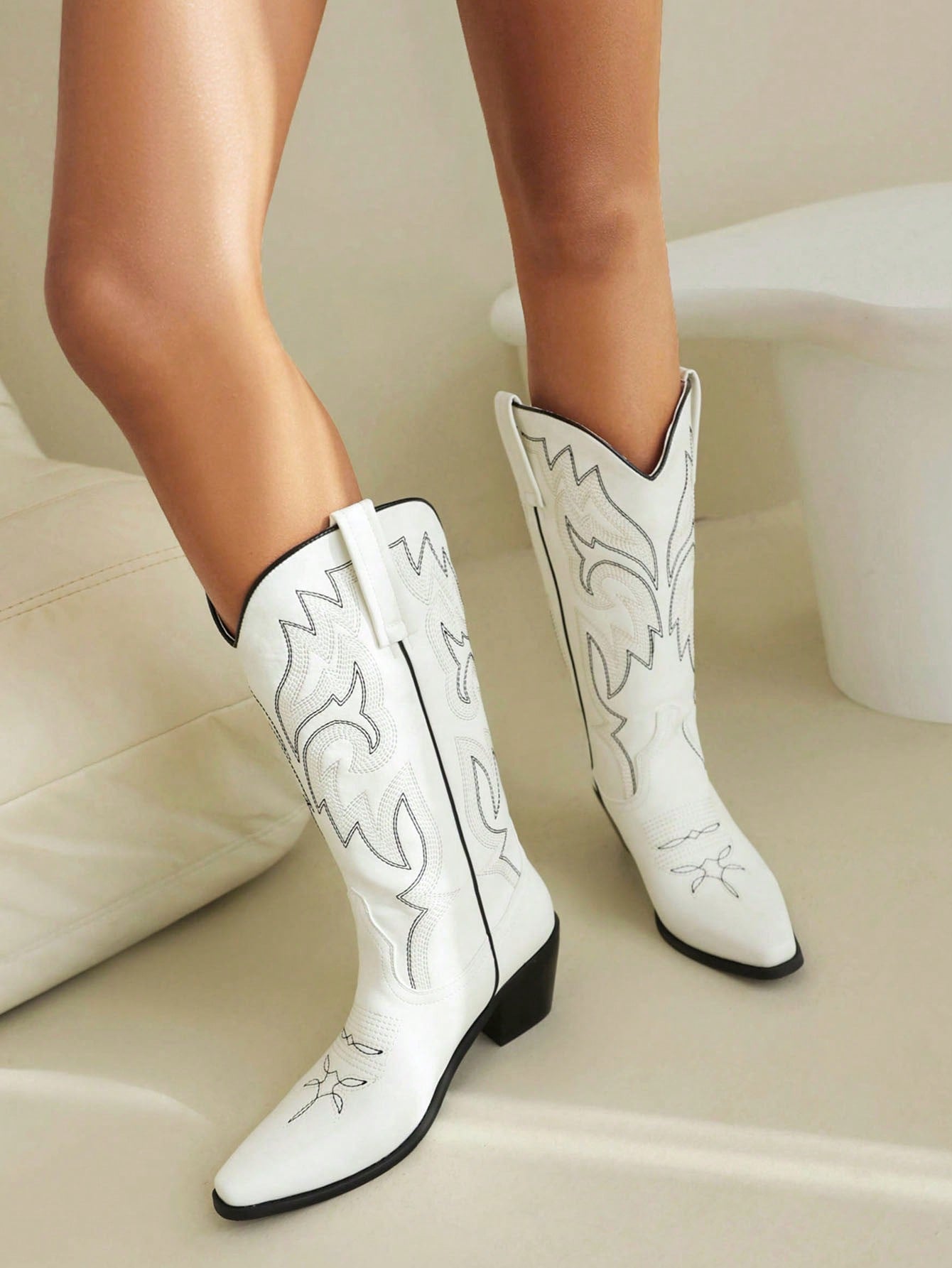 Stylish Women's Classic Mid Calf Cowboy Boots – Embroidered Pointed Toe Pull On Western Shoes-Free Shipping