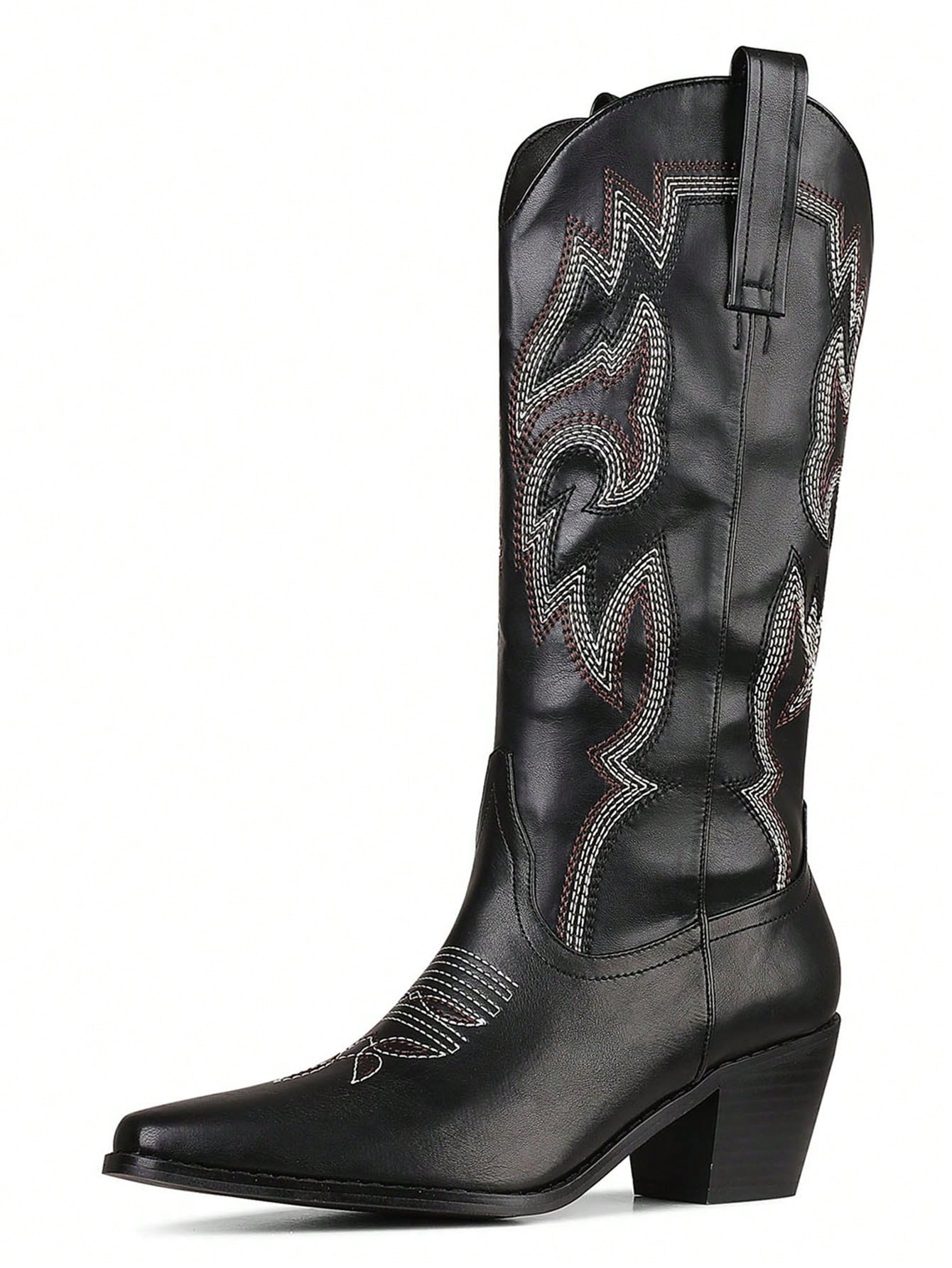 Stylish Women's Classic Mid Calf Cowboy Boots – Embroidered Pointed Toe Pull On Western Shoes-Free Shipping