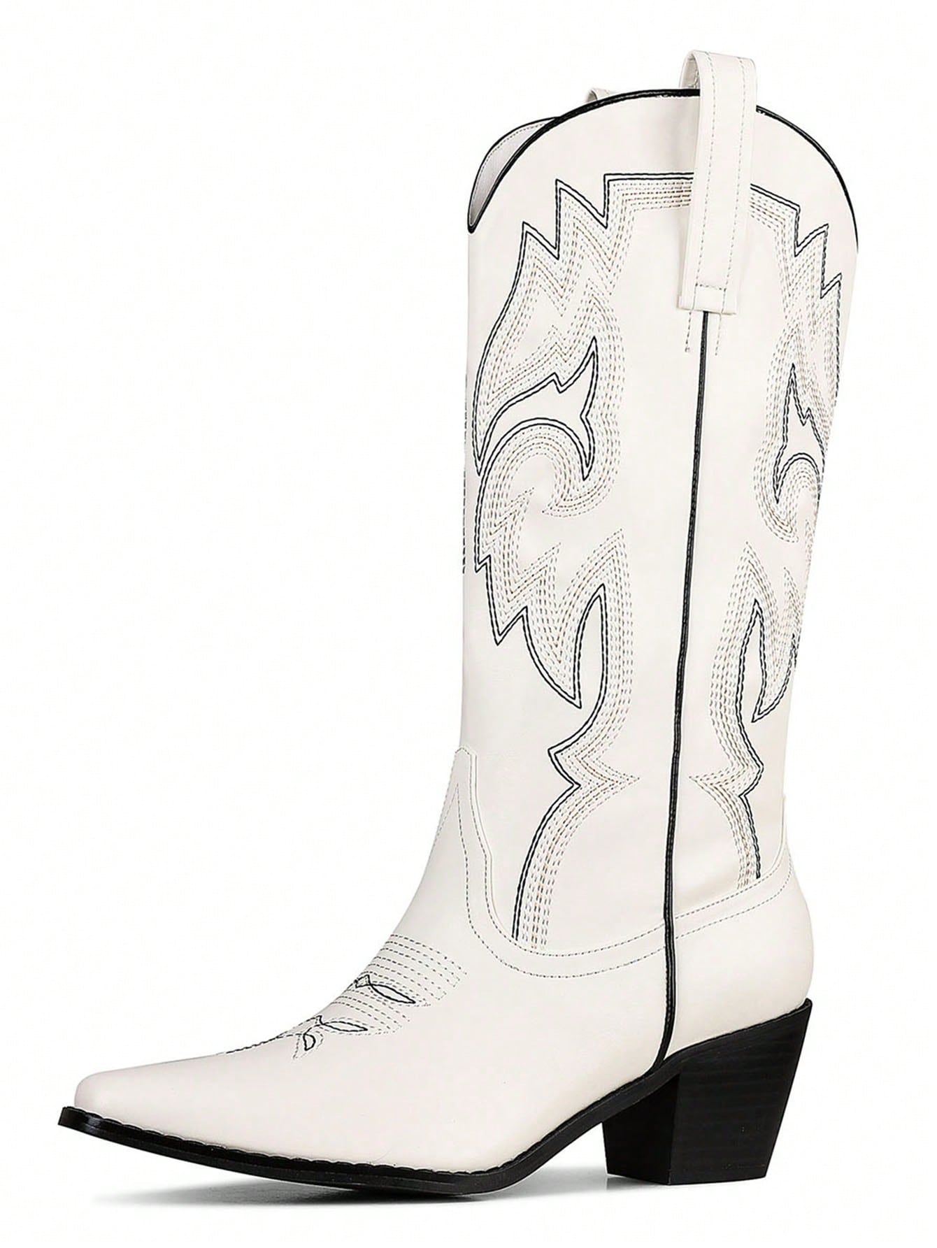 Stylish Women's Classic Mid Calf Cowboy Boots – Embroidered Pointed Toe Pull On Western Shoes-Free Shipping