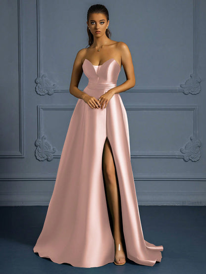 Stunning Elegance: Premium Strapless Formal Dress with Thigh-High Slit-Free Shipping