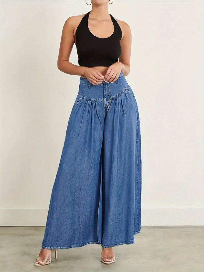 Stylish Pleated Palazzo Pants with Zipper Closure - Free Shipping