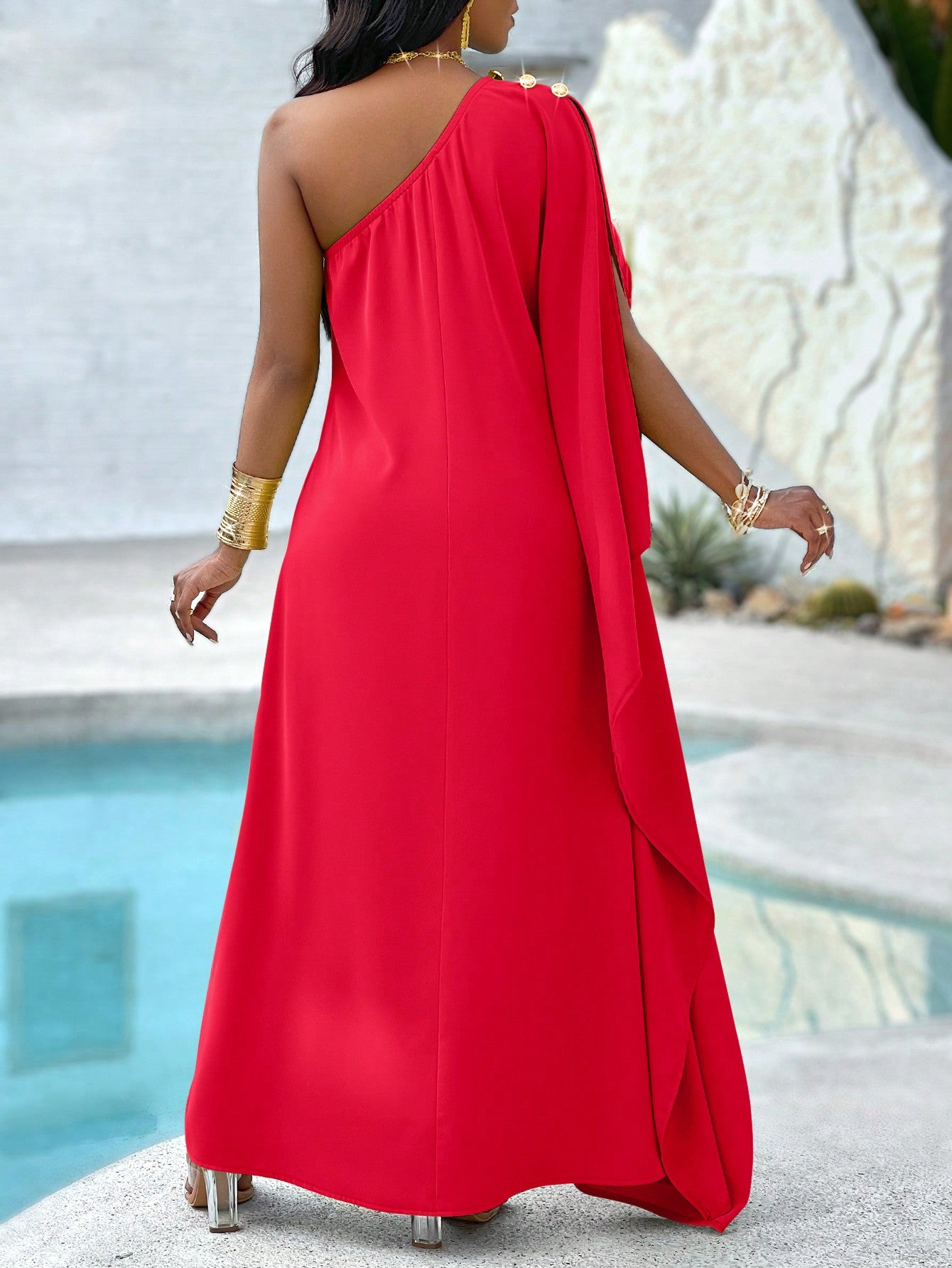 Sophisticated One-Shoulder Batwing Dress - Asymmetrical Loose Fit Elegance