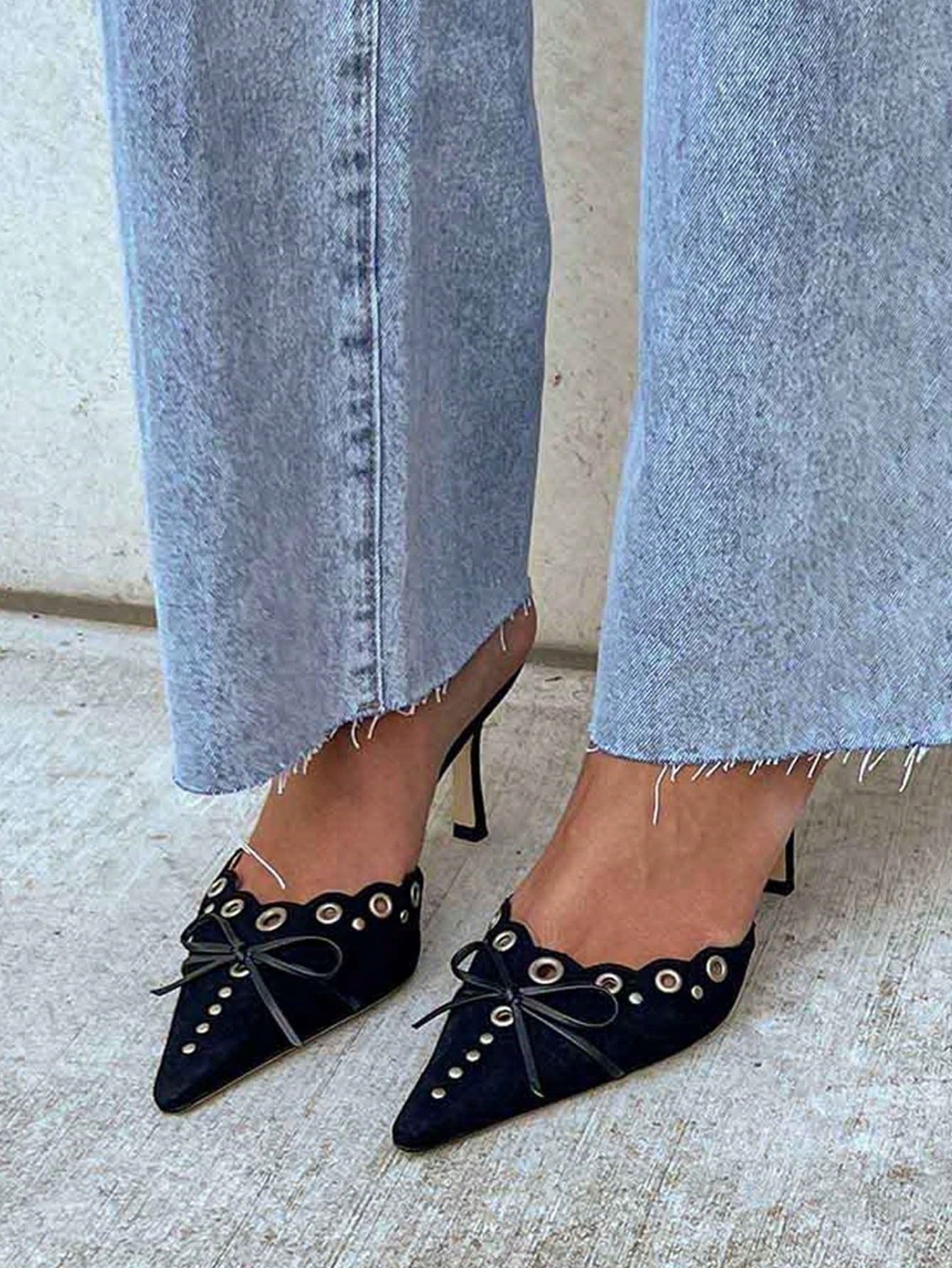 Elegant Women’s Heeled Mules - Pointed Toe High Heels with Bow Tie Slip On-Free Shipping