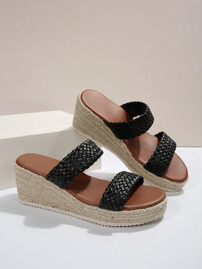 Stylish Mid-Heel Open-Toe Espadrille Wedges for Versatile Fashion- Free Shipping