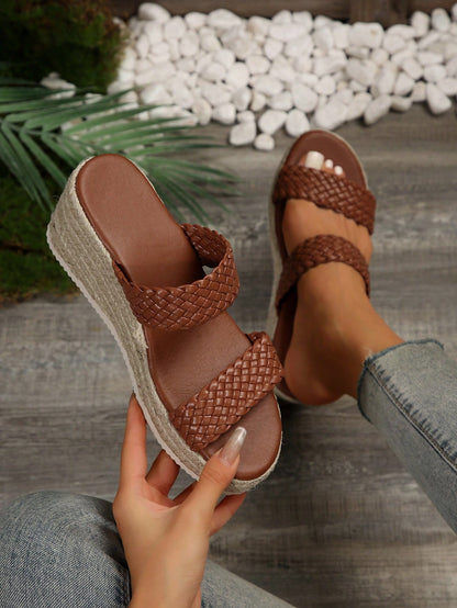 Stylish Mid-Heel Open-Toe Espadrille Wedges for Versatile Fashion- Free Shipping