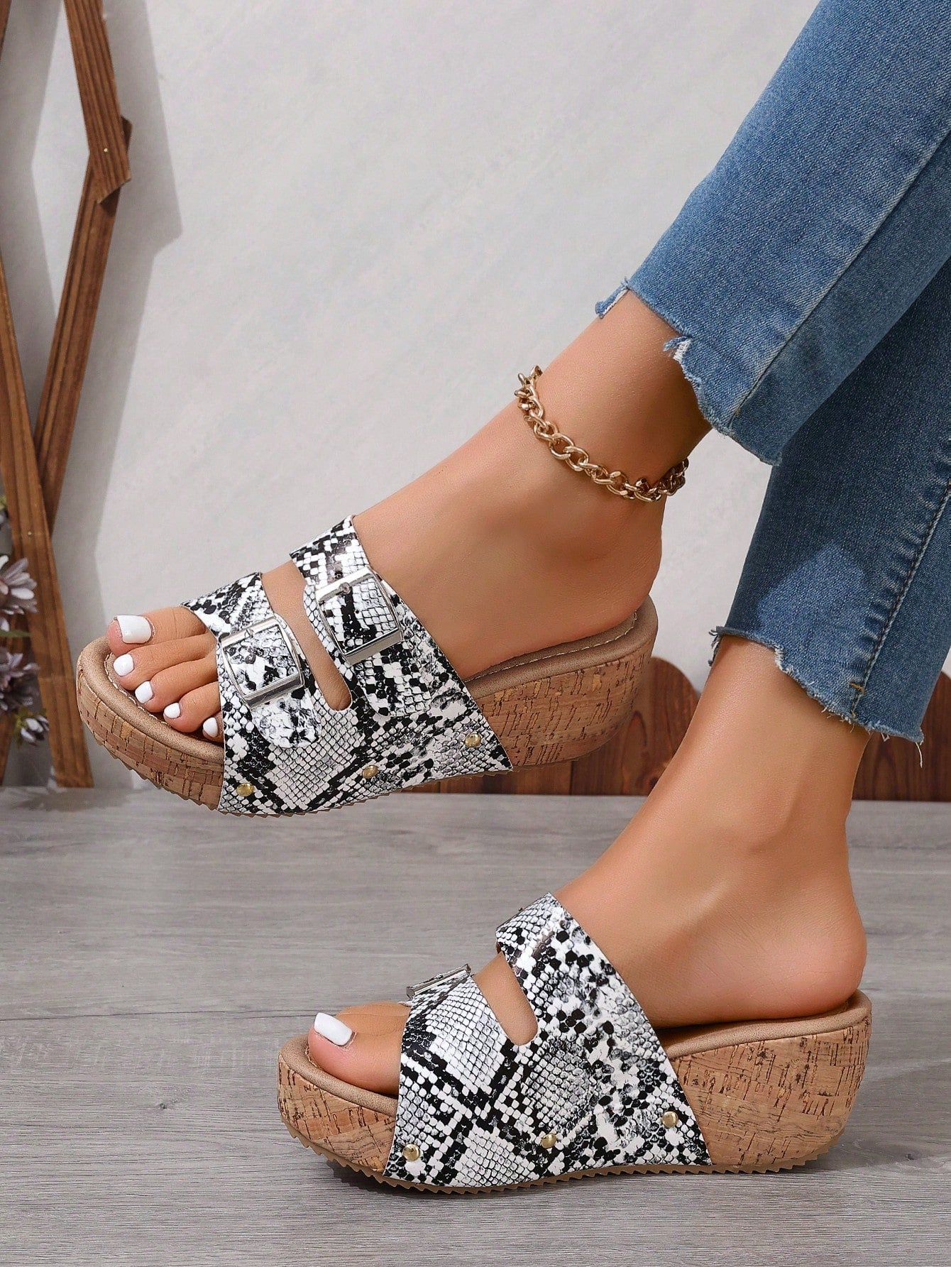 Stylish Women's Slip-On Platform  Heel Wedge Sandals with Double Buckle- Free Shipping