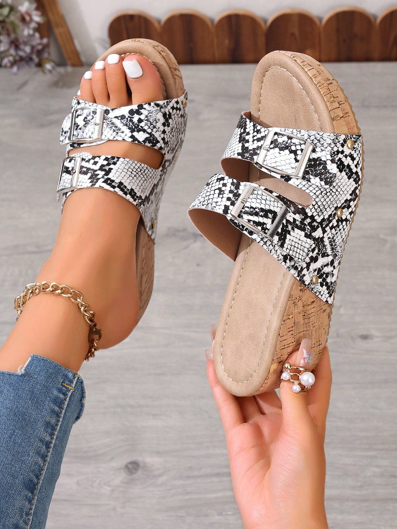 Stylish Women's Slip-On Platform  Heel Wedge Sandals with Double Buckle- Free Shipping