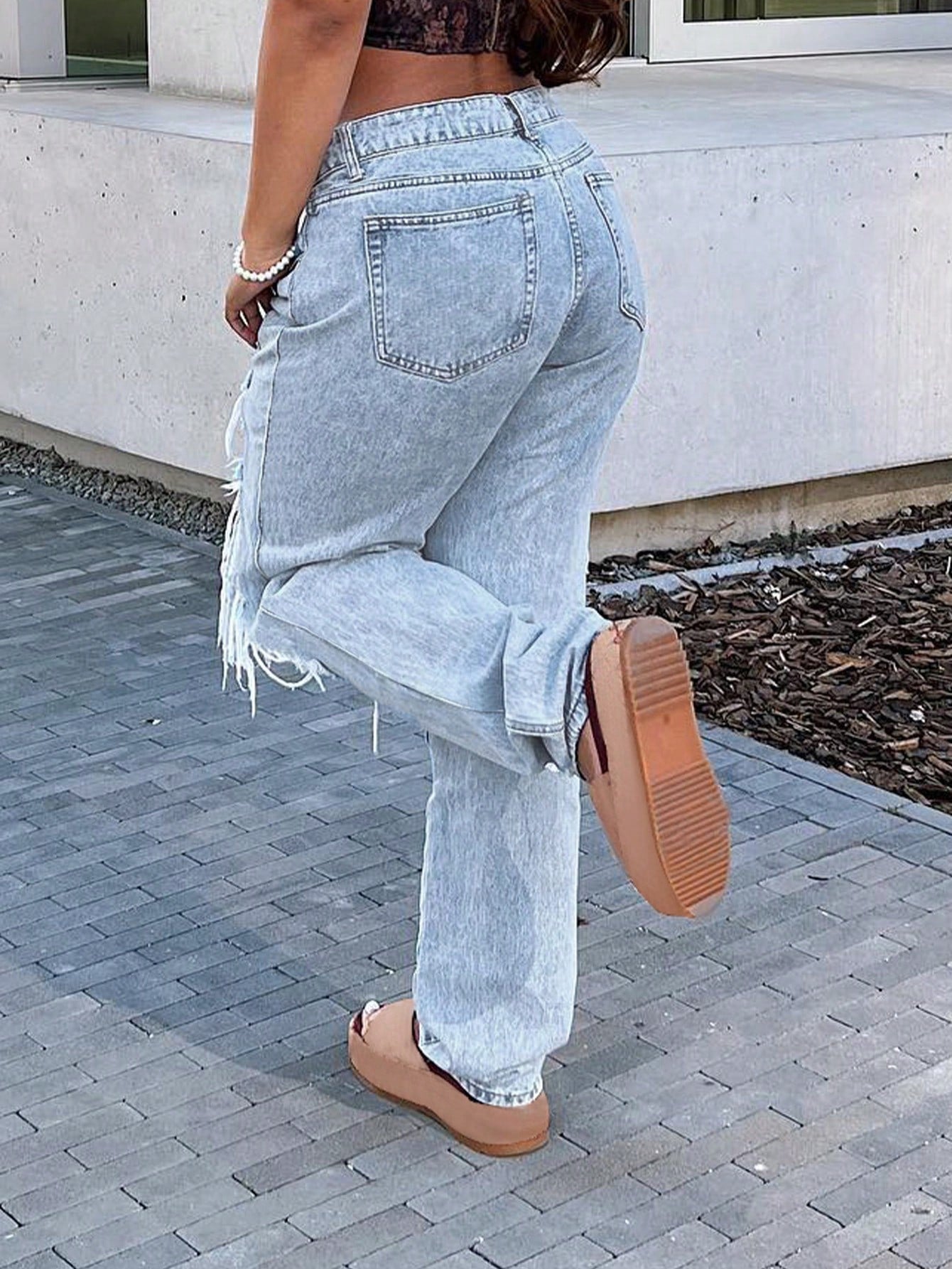 Fashionable Women’s Ripped Straight Leg Jeans - Distressed Denim Pants-Free Shipping