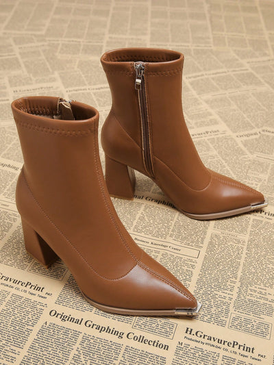 Chic Fashionable Women's Boots, Versatile Thick Heel Pointed Toe Ankle Boots-Free Shipping