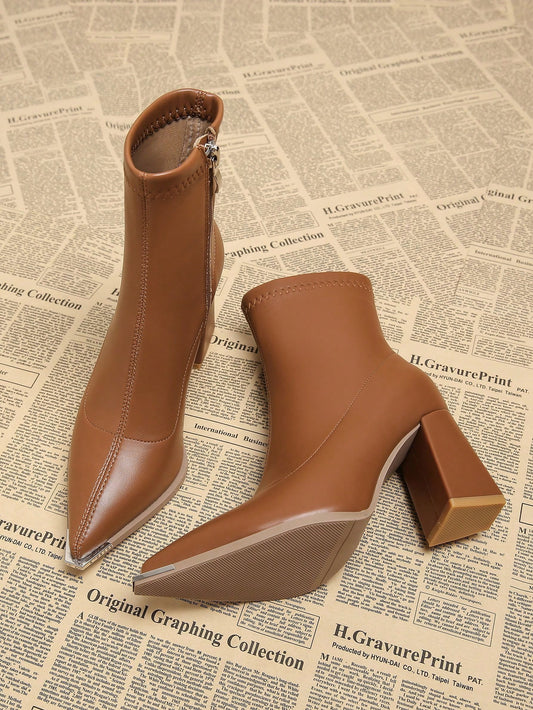 Chic Fashionable Women's Boots, Versatile Thick Heel Pointed Toe Ankle Boots-Free Shipping