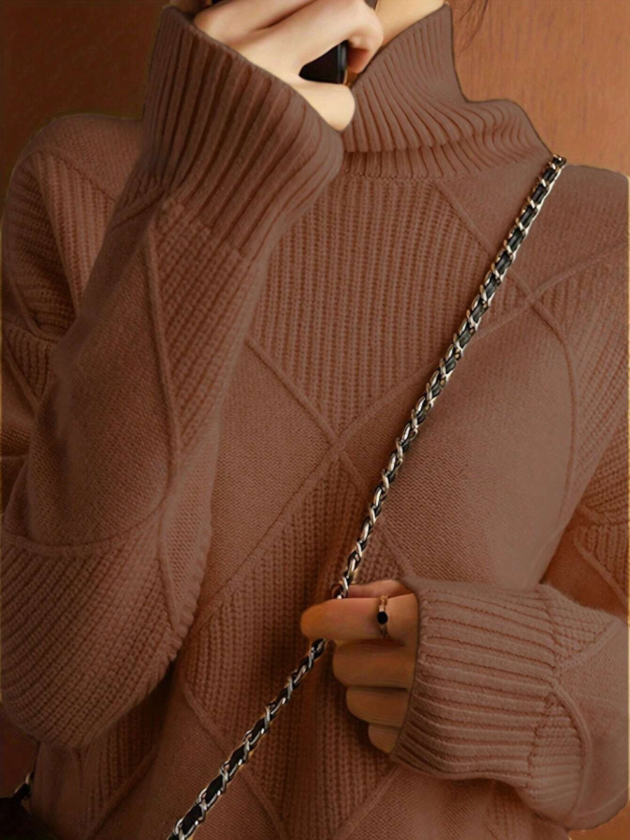 Cozy and Chic: Plus Size Turtleneck Ribbed Sweater-Free Shipping