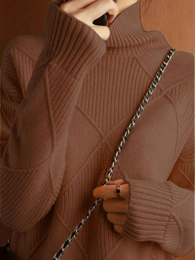 Cozy and Chic: Plus Size Turtleneck Ribbed Sweater-Free Shipping