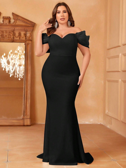 Elegant Plus Size Mermaid Dress Sweetheart Neck Off-Shoulder Gown-Free Shipping