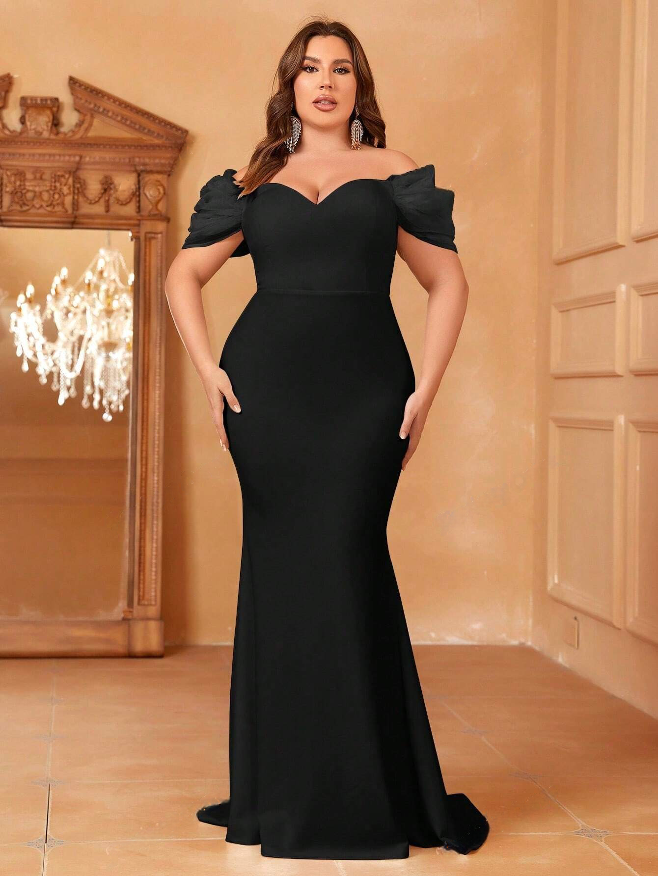 Elegant Plus Size Mermaid Dress Sweetheart Neck Off-Shoulder Gown-Free Shipping