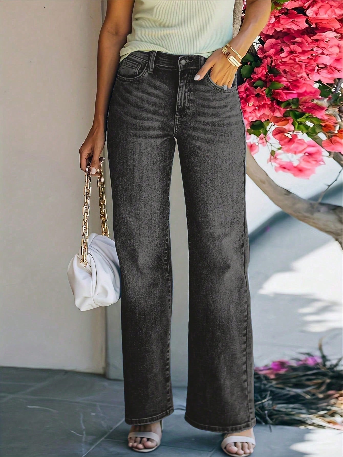 Loose Fit Women's Wide Leg Jeans, Non-Stretch, Denim Pants with Pockets-Free Shipping