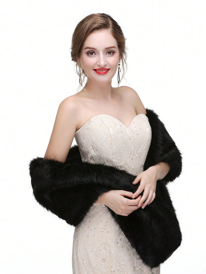 Luxurious White Thick Faux Fur Long Shawl Wrap - Free Shipping