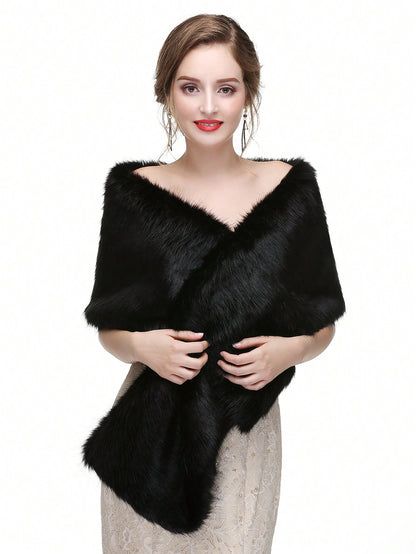 Luxurious White Thick Faux Fur Long Shawl Wrap - Free Shipping