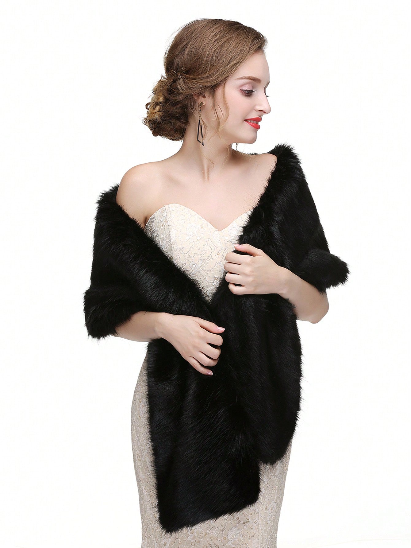 Luxurious White Thick Faux Fur Long Shawl Wrap - Free Shipping