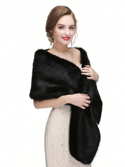 Luxurious White Thick Faux Fur Long Shawl Wrap - Free Shipping