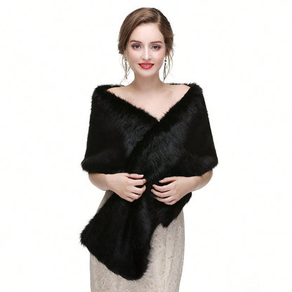 Luxurious White Thick Faux Fur Long Shawl Wrap - Free Shipping