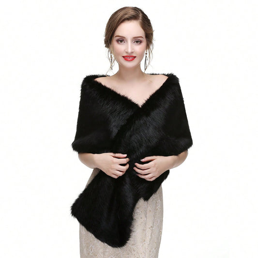 Luxurious Black Thick Faux Fur Long Shawl Wrap - Free Shipping