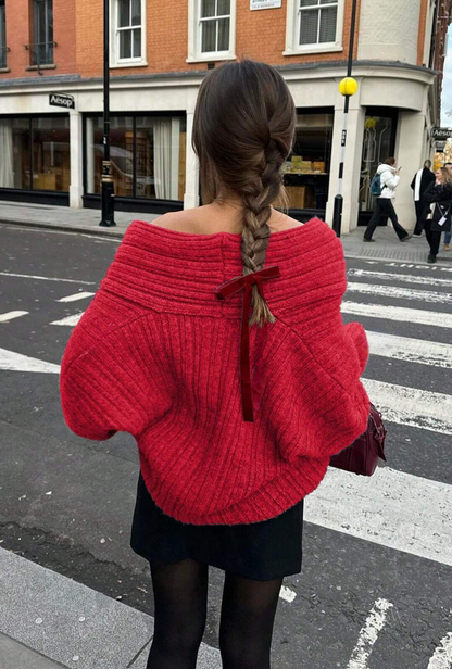 Fashionable Oversized Versatile Off-Shoulder Long Sleeve Pullover Tops Knit Sweater- Free Shipping