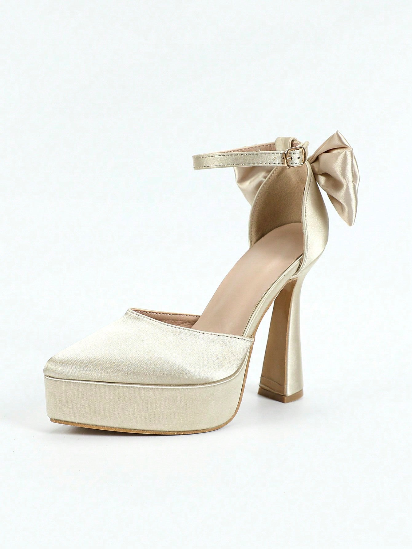 Elegant Women's White Platform Ankle Strap High Heel Bow Detail-Free shipping