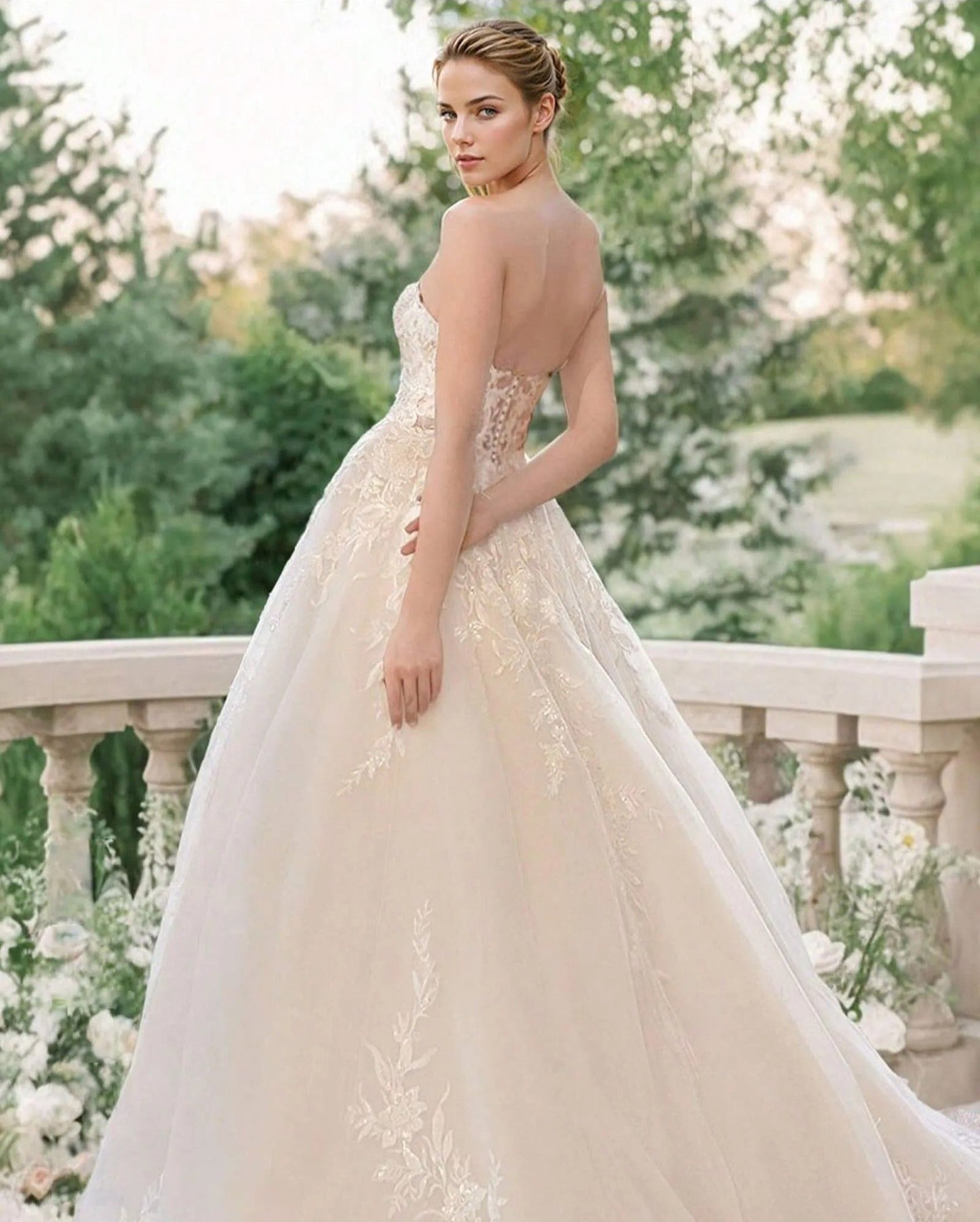 Romantic Sweetheart A-Line Tulle Stunning Wedding Dress with Lace and Open Back-Free Shipping