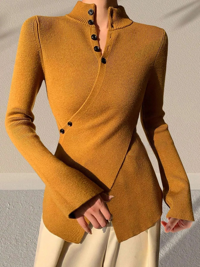 Stylish Women’s Cross-Design Sweater – Buttoned Knit Long Sleeve Pullover-Free Shipping