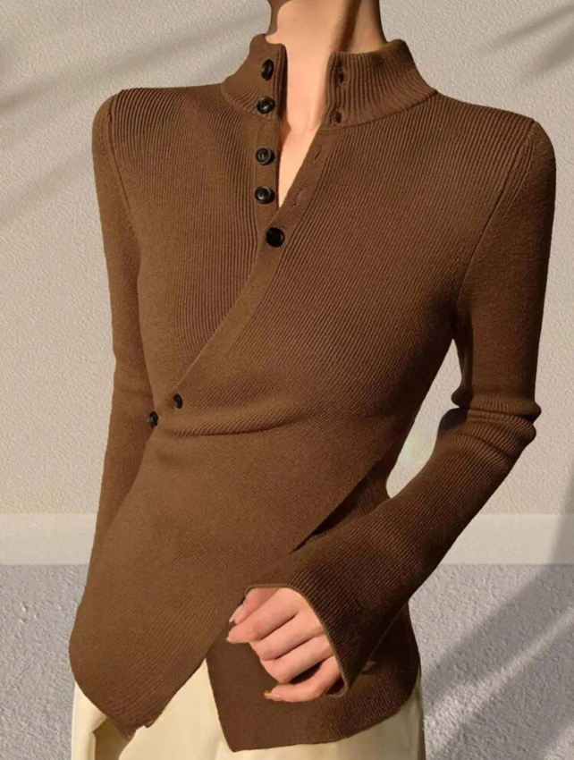 Stylish Women’s Cross-Design Sweater – Buttoned Knit Long Sleeve Pullover-Free Shipping