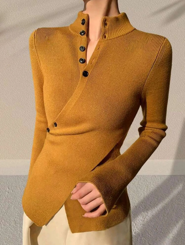 Stylish Women’s Cross-Design Sweater – Buttoned Knit Long Sleeve Pullover-Free Shipping