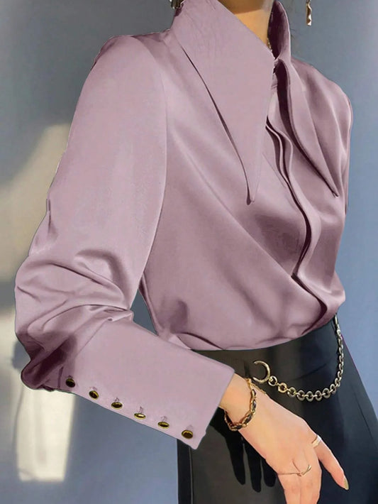 Classic Women’s Button Detail Long Sleeve Blouse Timeless Fashionable Design–Free Shipping