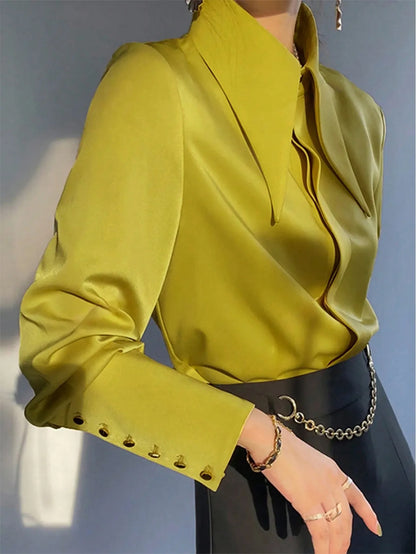 Classic Women’s Button Detail Long Sleeve Blouse Timeless Fashionable Design–Free Shipping