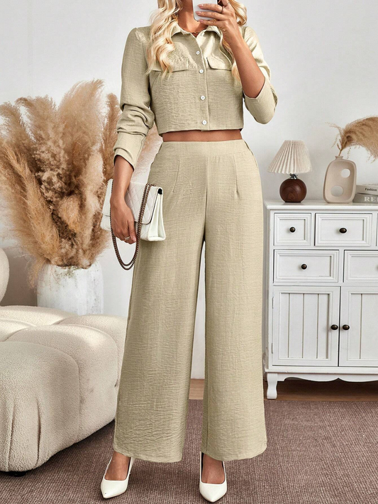 Stylish Two-Piece Long-Sleeve Pocket Top & Trousers-Free Shipping