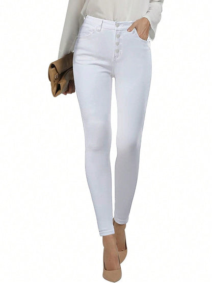 Women’s Button Fly Classic Slim Skinny Jeans Pockets Pants - Free Shipping