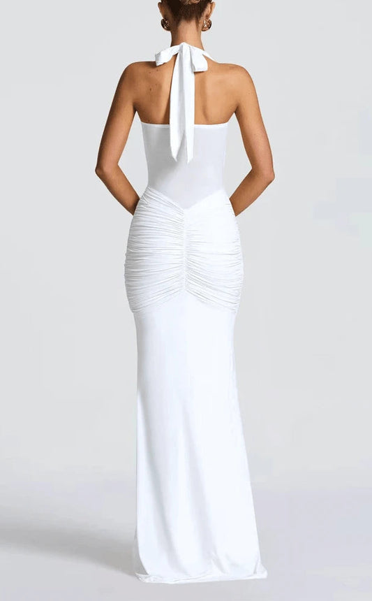 Stunning Ruched Halter Mesh Illusion Mermaid Bodycon Dress - Free Shipping