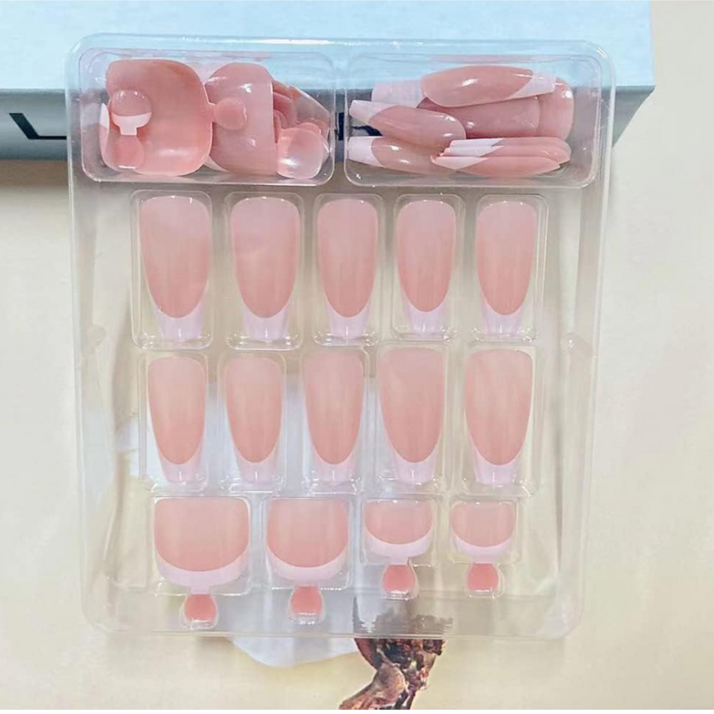 Classic Nude French Press-On Nail Set for Fingers and Toes, Shimmer and Glossy Finish-Free Shipping