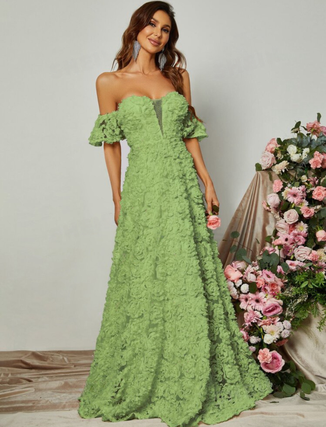 Enchanting Off Shoulder Floral Appliques Formal Dress-Free Shipping