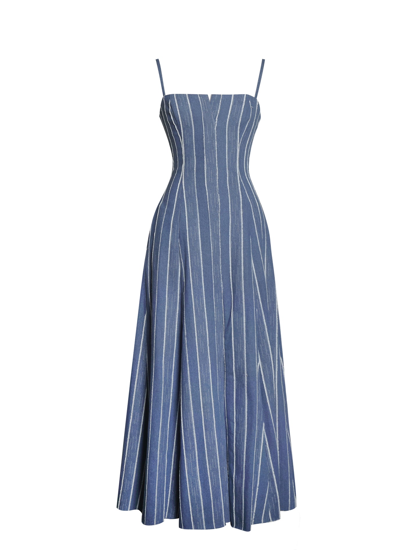 Miss Circle Abygail Stripe Cotton Denim Maxi Dress - Free Shipping