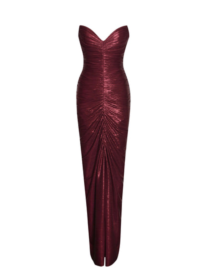 Miss Circle Sable Ruched Burgundy Glitter Mermaid Gown - Free Shipping