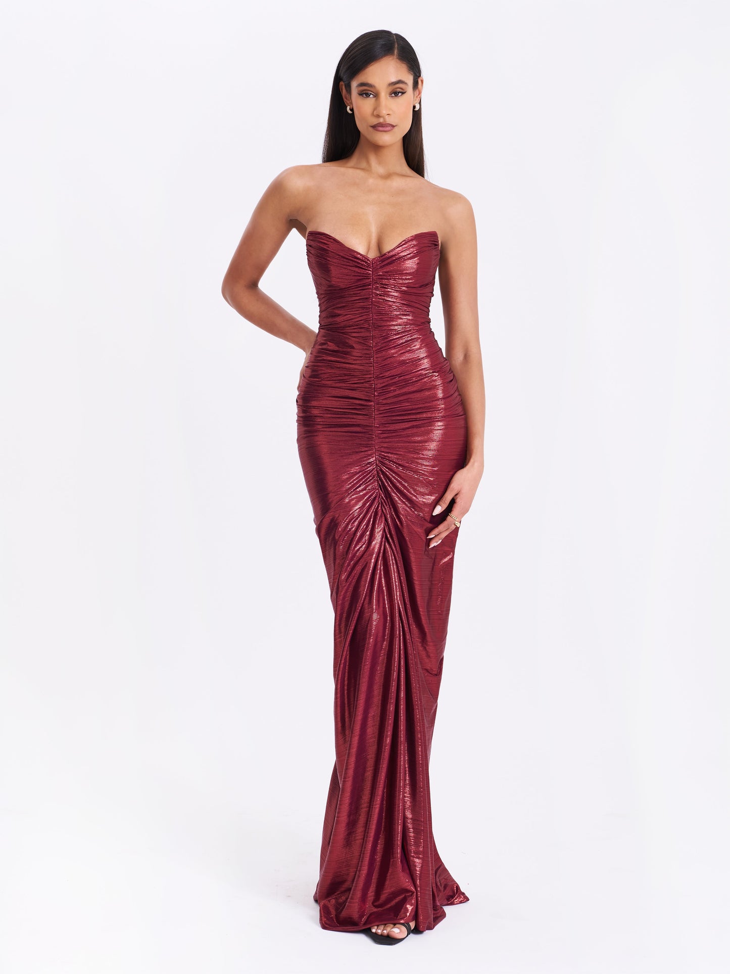 Miss Circle Sable Ruched Burgundy Glitter Mermaid Gown - Free Shipping