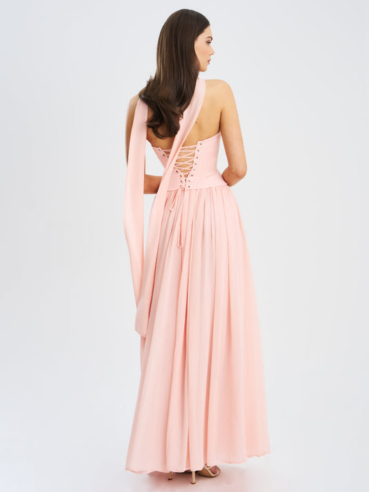 Miss Circle Qianna Baby Pink Peplum Drop Waist Chiffon Gown - Free Shipping