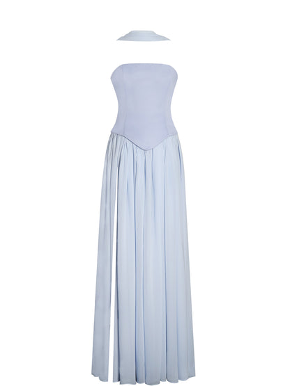Miss Circle Qianna Baby Blue Peplum Drop Waist Chiffon Gown - Free Shipping