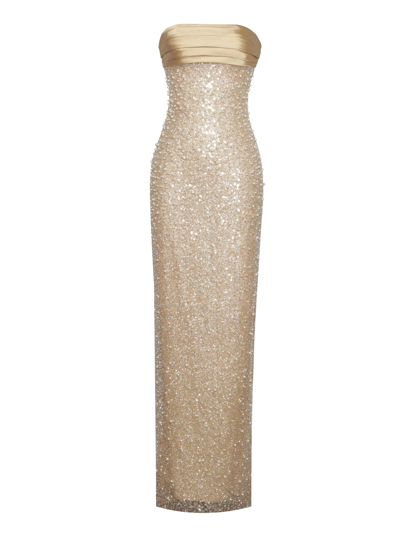 Miss Circle Lainey Gold Satin Sequin Pearls Beaded Maxi Dress - Free Shipping