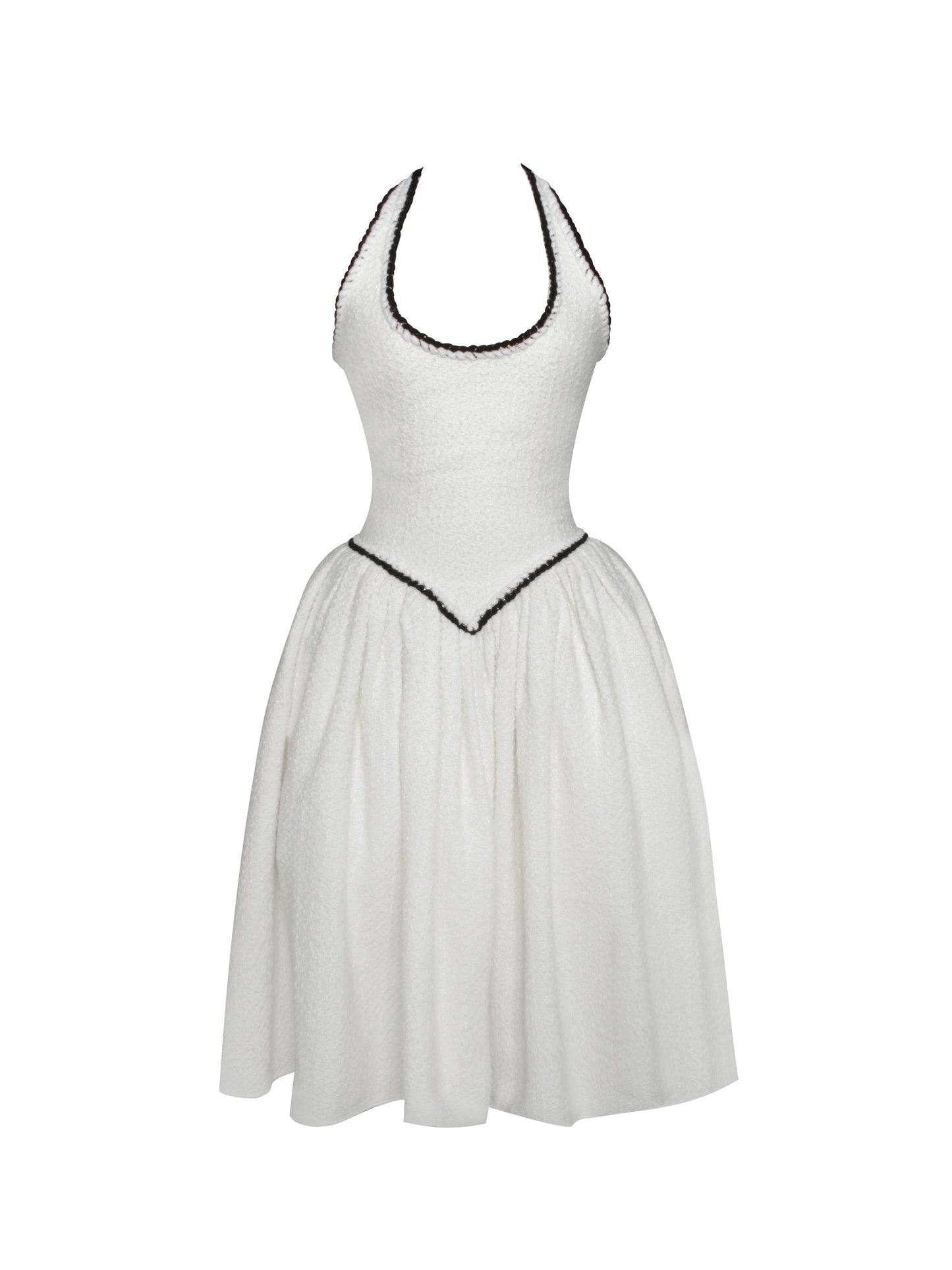 Miss Circle Natalie U Neck Halter Drop Waist Tweed Midi Dress - Free Shipping